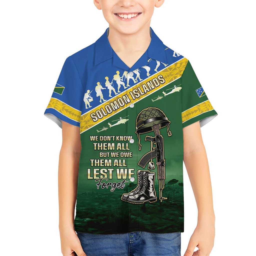 Solomon Islands Remembrance Day Family Matching Tank Maxi Dress and Hawaiian Shirt Lest We Forget LT05 Son's Shirt Green - Polynesian Pride