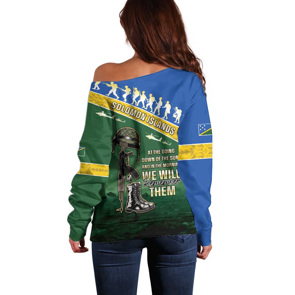 Solomon Islands Remembrance Day Off Shoulder Sweater Lest We Forget