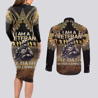 Polynesia Veterans Day Couples Matching Long Sleeve Bodycon Dress and Long Sleeve Button Shirt Thank You Veterans Polynesian Pattern