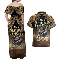Polynesia Veterans Day Couples Matching Off Shoulder Maxi Dress and Hawaiian Shirt Thank You Veterans Polynesian Pattern