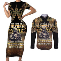 Polynesia Veterans Day Couples Matching Short Sleeve Bodycon Dress and Long Sleeve Button Shirt Thank You Veterans Polynesian Pattern