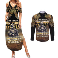 Polynesia Veterans Day Couples Matching Summer Maxi Dress and Long Sleeve Button Shirt Thank You Veterans Polynesian Pattern