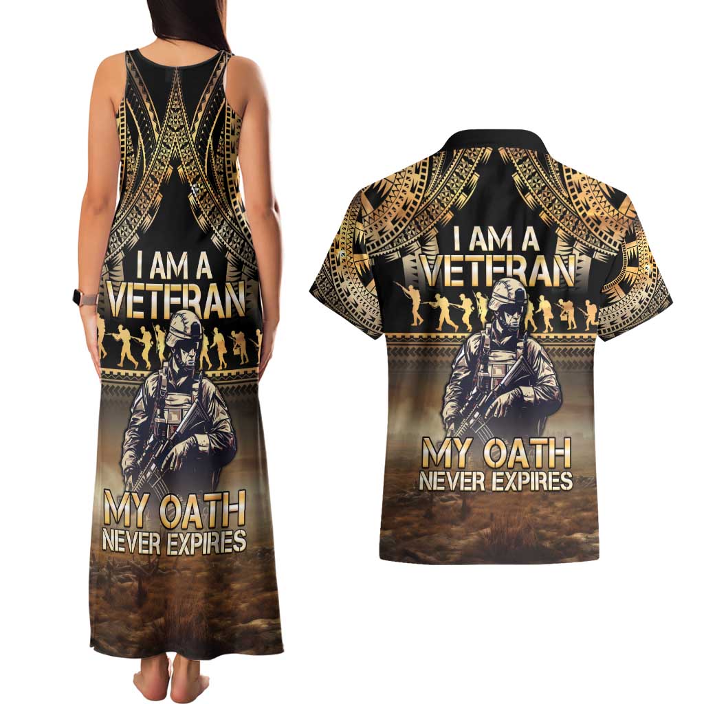 Polynesia Veterans Day Couples Matching Tank Maxi Dress and Hawaiian Shirt Thank You Veterans Polynesian Pattern