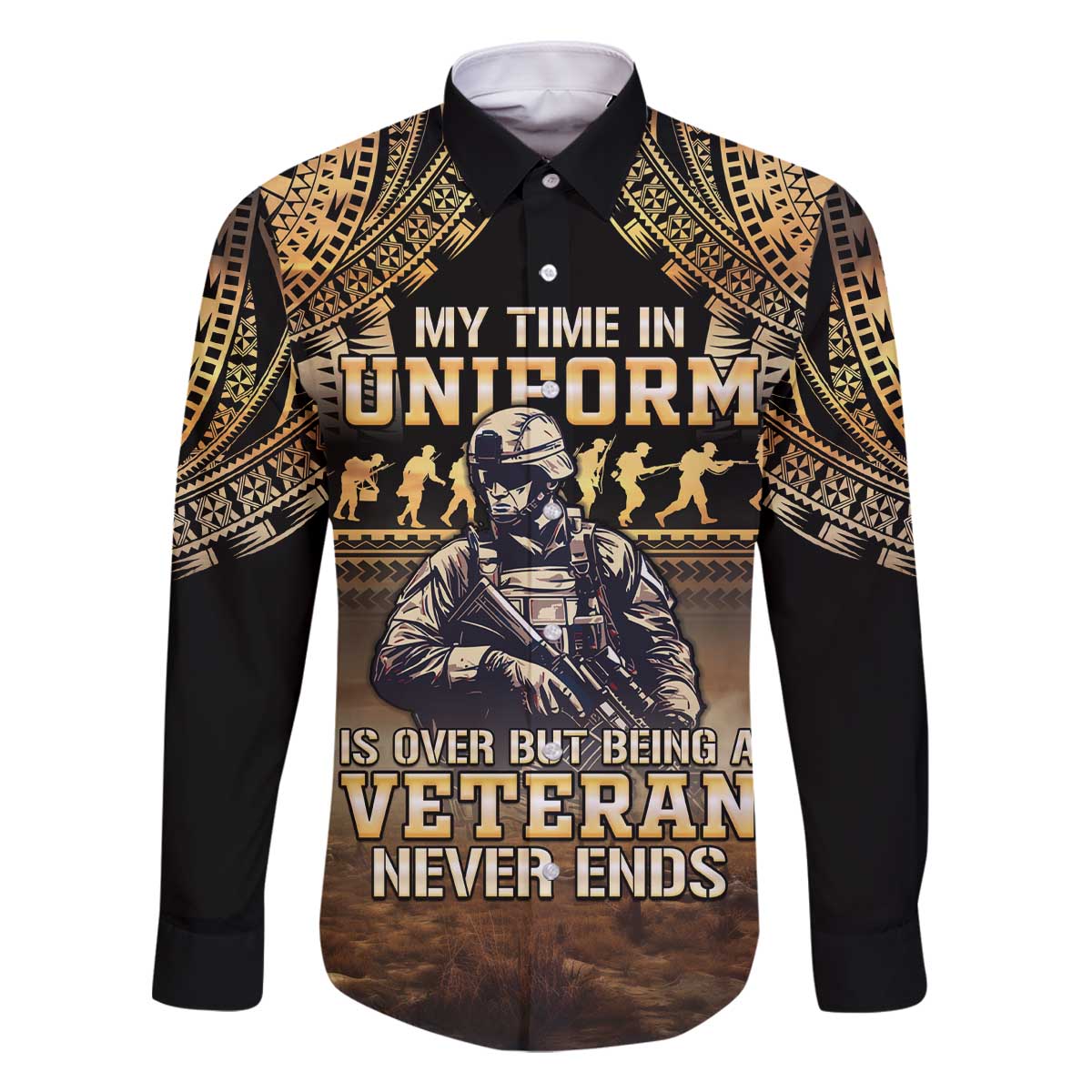 Polynesia Veterans Day Family Matching Off The Shoulder Long Sleeve Dress and Hawaiian Shirt Thank You Veterans Polynesian Pattern