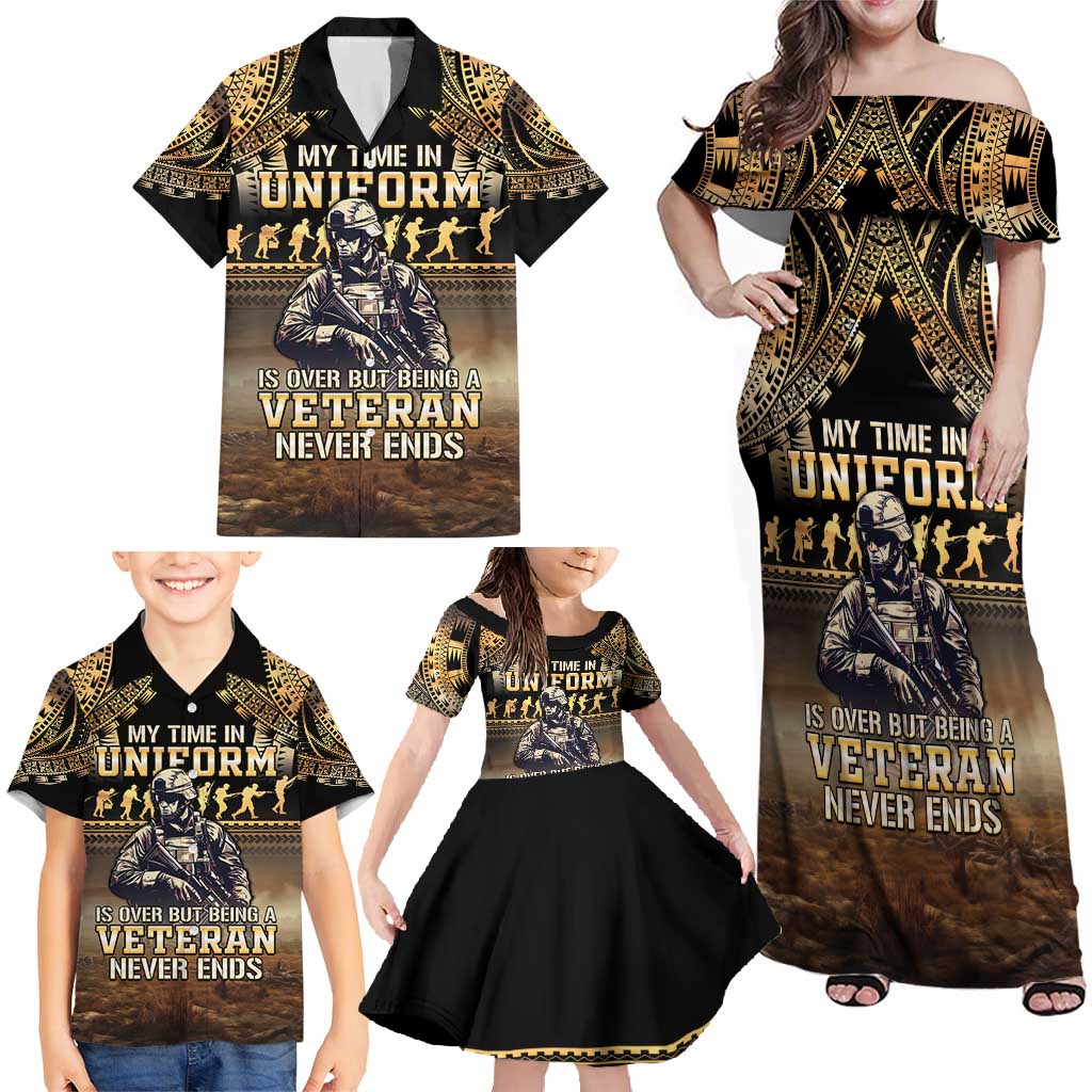 Polynesia Veterans Day Family Matching Off Shoulder Maxi Dress and Hawaiian Shirt Thank You Veterans Polynesian Pattern