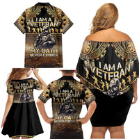 Polynesia Veterans Day Family Matching Off Shoulder Short Dress and Hawaiian Shirt Thank You Veterans Polynesian Pattern