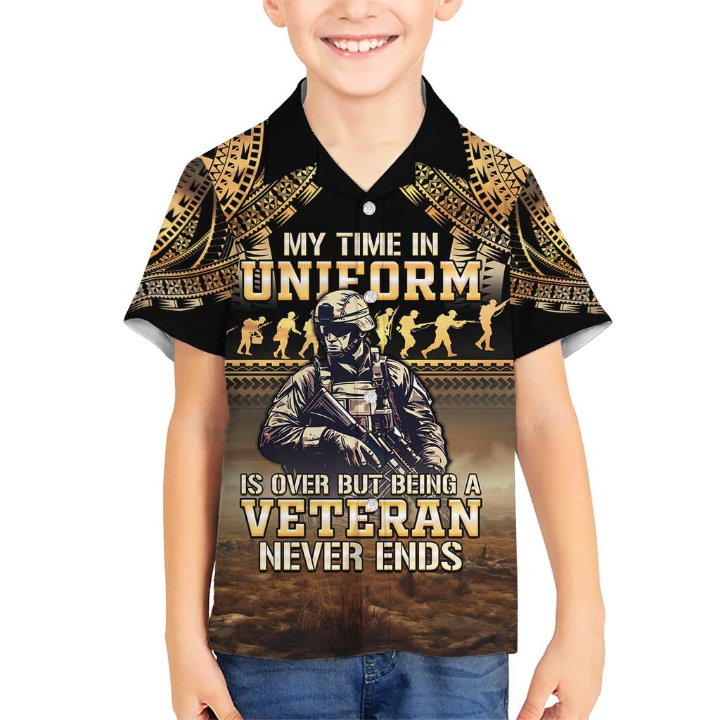 Polynesia Veterans Day Family Matching Short Sleeve Bodycon Dress and Hawaiian Shirt Thank You Veterans Polynesian Pattern LT05 Son's Shirt Gold - Polynesian Pride