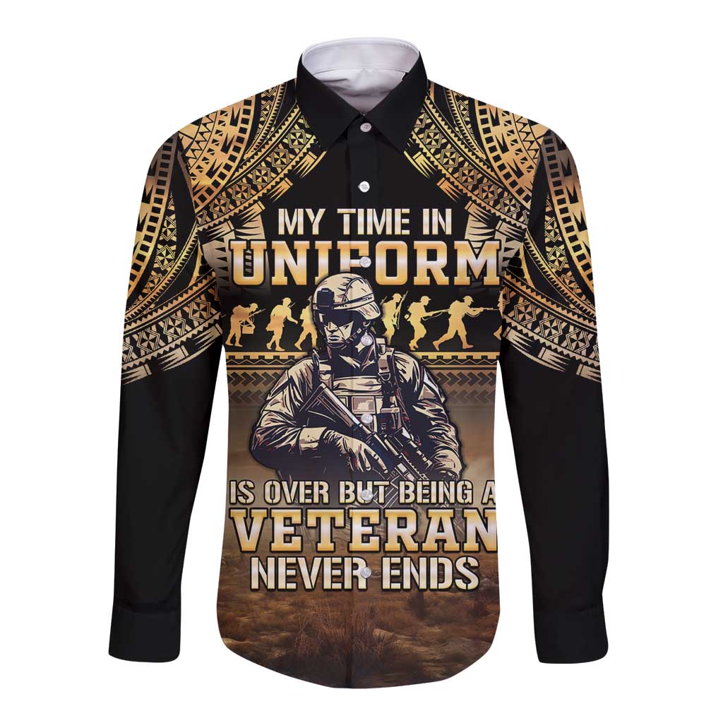 Polynesia Veterans Day Long Sleeve Button Shirt Thank You Veterans Polynesian Pattern LT05 Unisex Gold - Polynesian Pride