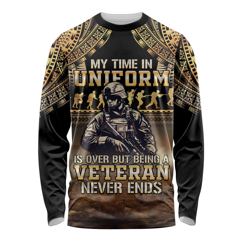Polynesia Veterans Day Long Sleeve Shirt Thank You Veterans Polynesian Pattern LT05 Unisex Gold - Polynesian Pride