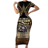 Polynesia Veterans Day Short Sleeve Bodycon Dress Thank You Veterans Polynesian Pattern LT05 Long Dress Gold - Polynesian Pride