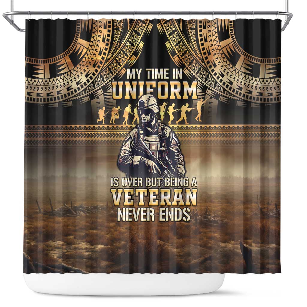 Polynesia Veterans Day Shower Curtain Thank You Veterans Polynesian Pattern LT05 Gold - Polynesian Pride