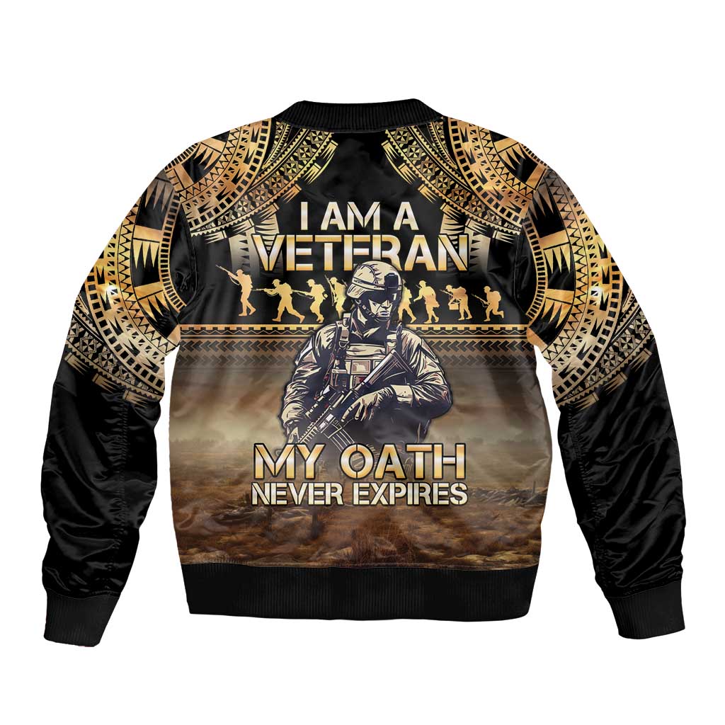 Polynesia Veterans Day Sleeve Zip Bomber Jacket Thank You Veterans Polynesian Pattern