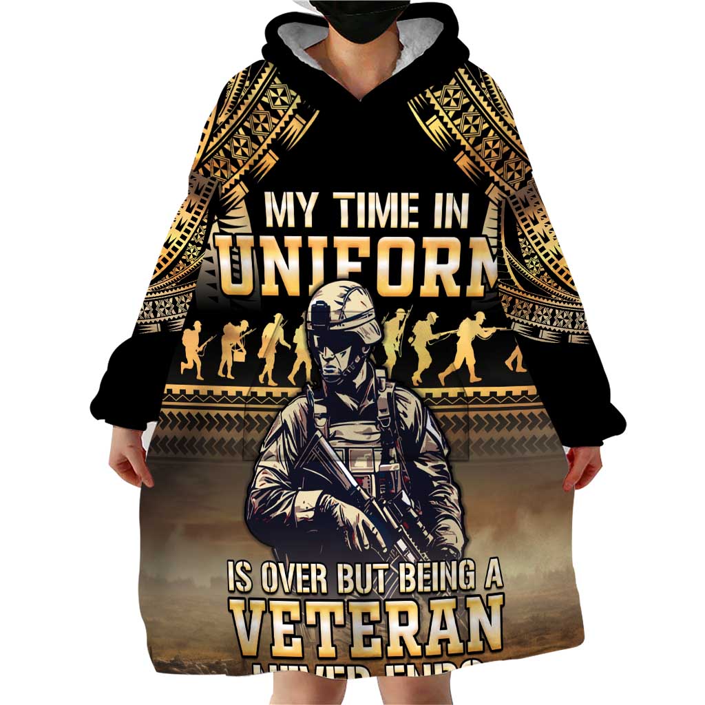 Polynesia Veterans Day Wearable Blanket Hoodie Thank You Veterans Polynesian Pattern