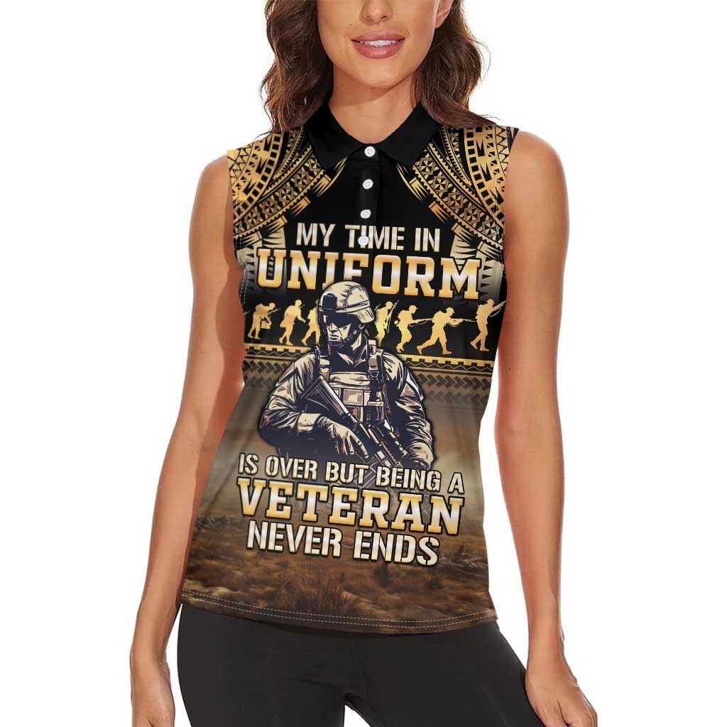 Polynesia Veterans Day Women Sleeveless Polo Shirt Thank You Veterans Polynesian Pattern