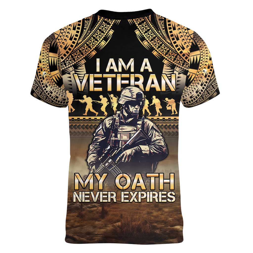 Polynesia Veterans Day Women V-Neck T-Shirt Thank You Veterans Polynesian Pattern