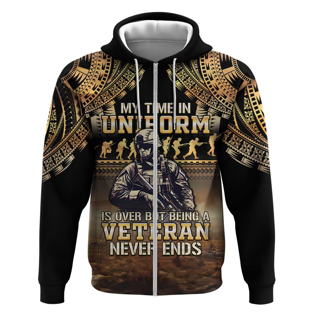 Polynesia Veterans Day Zip Hoodie Thank You Veterans Polynesian Pattern LT05 Zip Hoodie Gold - Polynesian Pride
