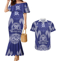 Personalised Queen Salote College Centenary Couples Matching Mermaid Dress and Hawaiian Shirt Tongan Kupesi Pattern - Polynesian Pride