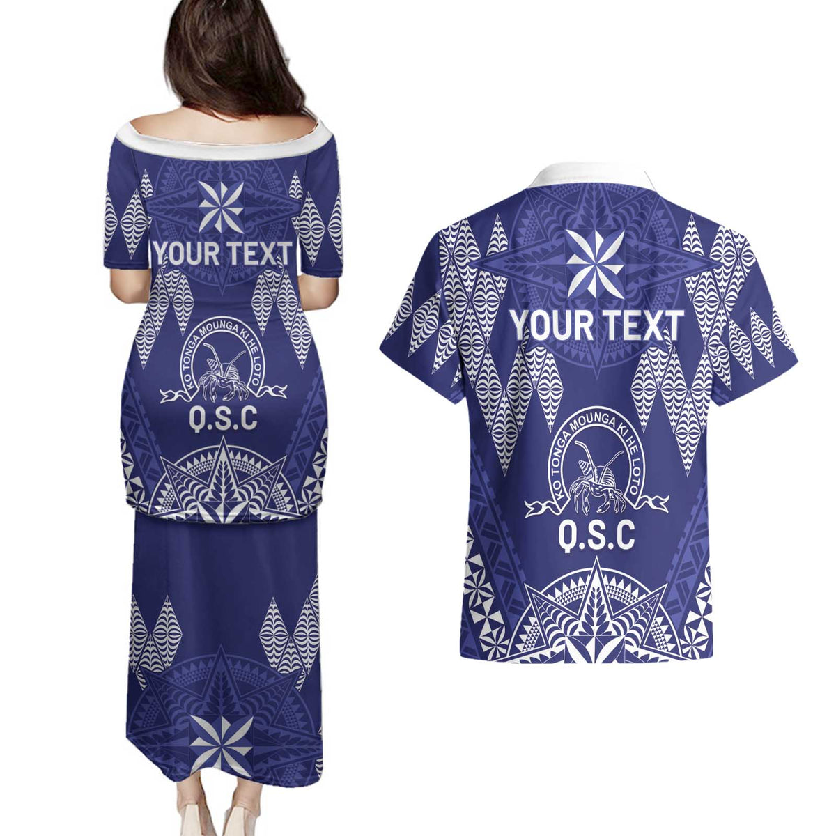 Personalised Queen Salote College Centenary Couples Matching Puletasi and Hawaiian Shirt Tongan Kupesi Pattern - Polynesian Pride