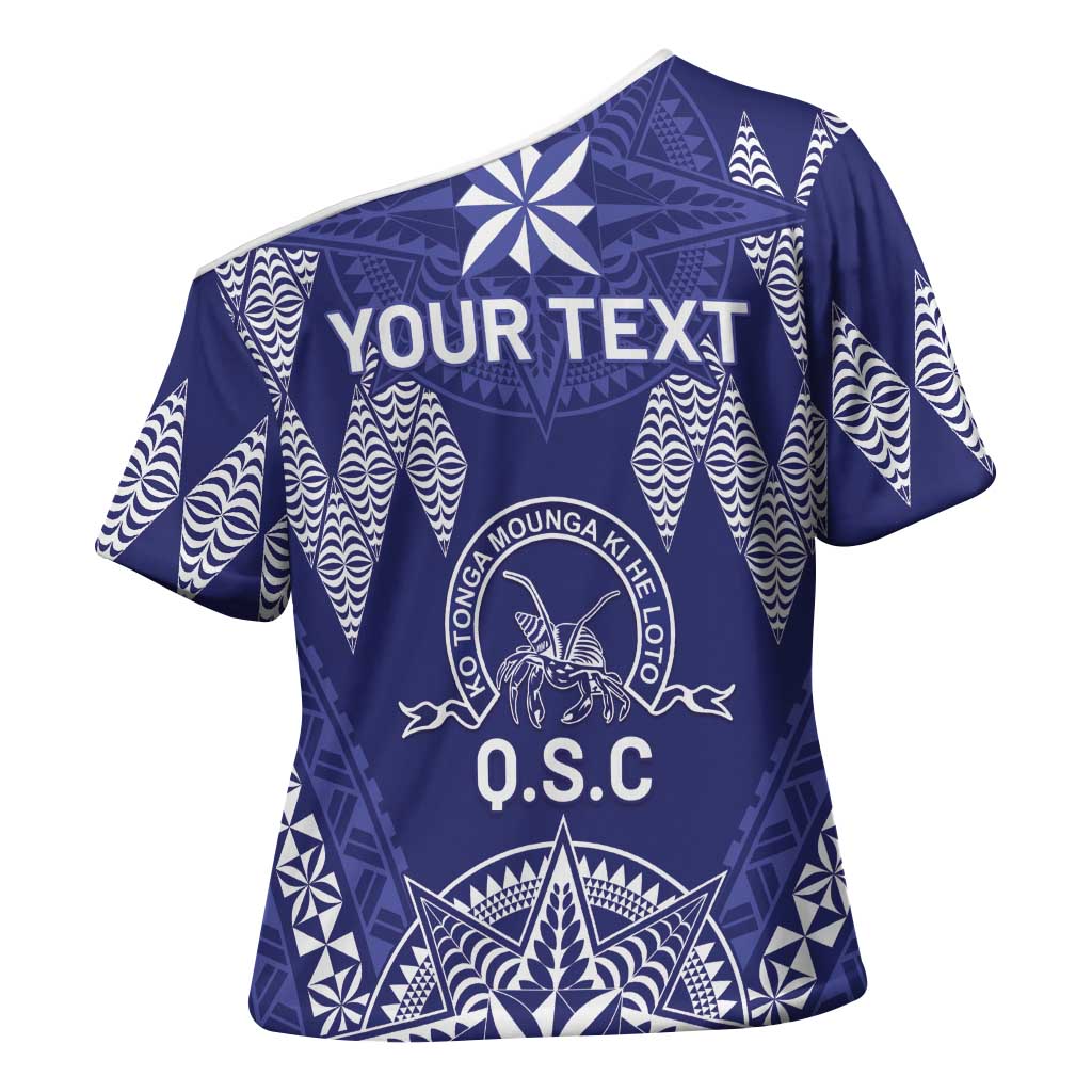 Personalised Queen Salote College Centenary Cross Shoulder Shirt Tongan Kupesi Pattern - Polynesian Pride