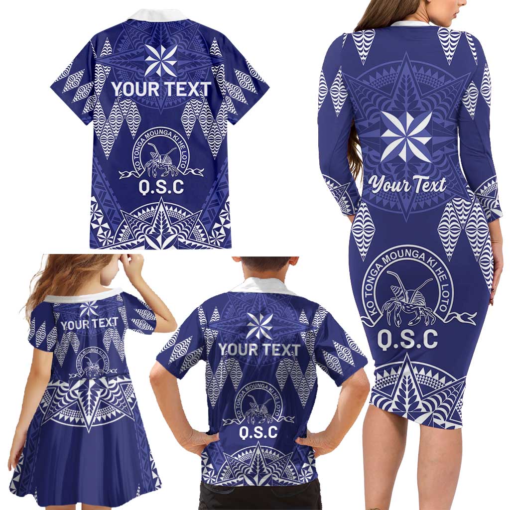 Personalised Queen Salote College Centenary Family Matching Long Sleeve Bodycon Dress and Hawaiian Shirt Tongan Kupesi Pattern - Polynesian Pride