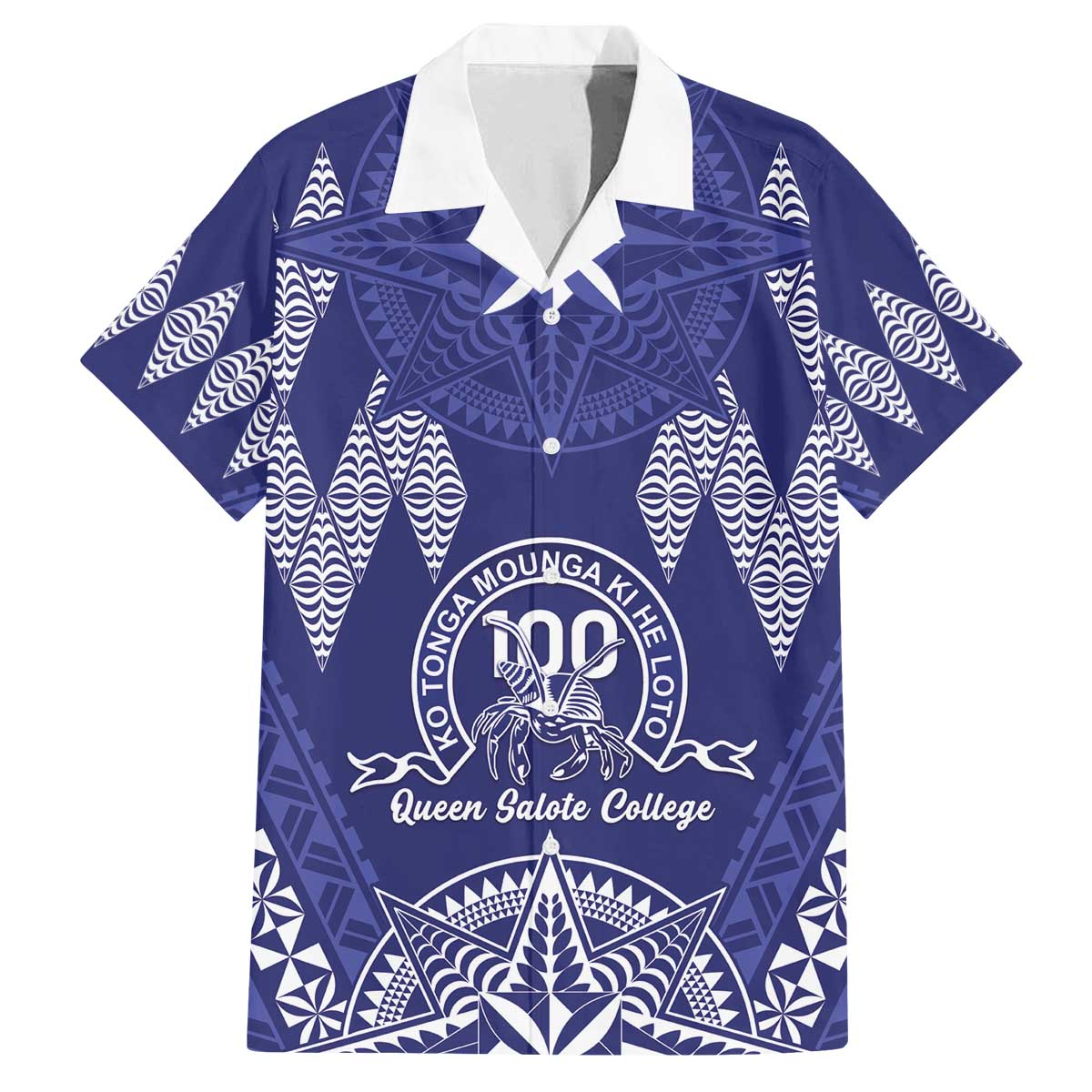 Personalised Queen Salote College Centenary Family Matching Off The Shoulder Long Sleeve Dress and Hawaiian Shirt Tongan Kupesi Pattern - Polynesian Pride
