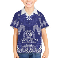 Personalised Queen Salote College Centenary Family Matching Off The Shoulder Long Sleeve Dress and Hawaiian Shirt Tongan Kupesi Pattern - Polynesian Pride