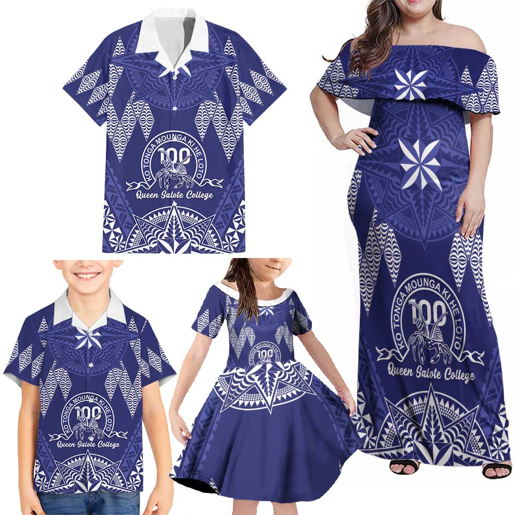 Personalised Queen Salote College Centenary Family Matching Off Shoulder Maxi Dress and Hawaiian Shirt Tongan Kupesi Pattern - Polynesian Pride