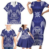 Personalised Queen Salote College Centenary Family Matching Short Sleeve Bodycon Dress and Hawaiian Shirt Tongan Kupesi Pattern - Polynesian Pride