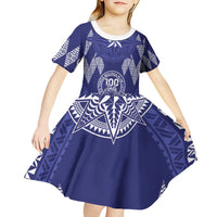Personalised Queen Salote College Centenary Kid Short Sleeve Dress Tongan Kupesi Pattern - Polynesian Pride