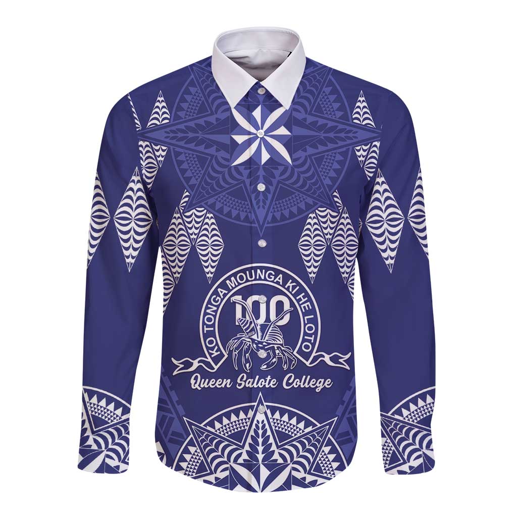 Personalised Queen Salote College Centenary Long Sleeve Button Shirt Tongan Kupesi Pattern - Polynesian Pride