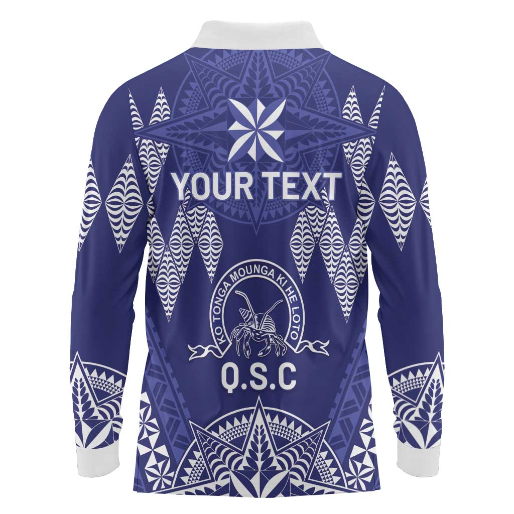 Personalised Queen Salote College Centenary Long Sleeve Polo Shirt Tongan Kupesi Pattern - Polynesian Pride
