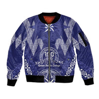 Personalised Queen Salote College Centenary Sleeve Zip Bomber Jacket Tongan Kupesi Pattern - Polynesian Pride