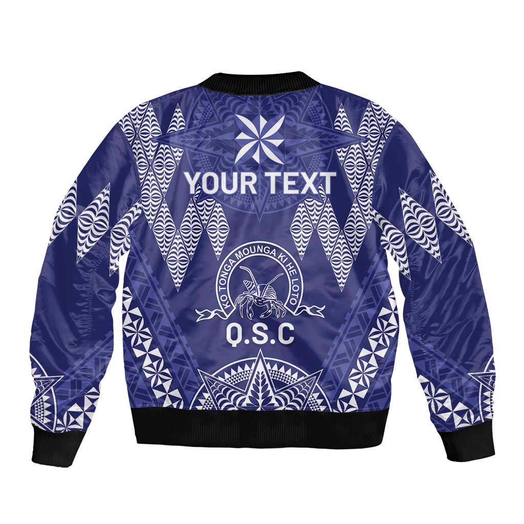 Personalised Queen Salote College Centenary Sleeve Zip Bomber Jacket Tongan Kupesi Pattern - Polynesian Pride
