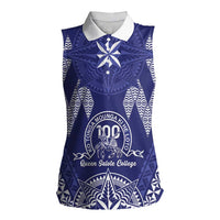 Personalised Queen Salote College Centenary Women Sleeveless Polo Shirt Tongan Kupesi Pattern - Polynesian Pride