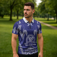 Personalised Queen Salote College Centenary Zipper Polo Shirt Tongan Kupesi Pattern - Polynesian Pride