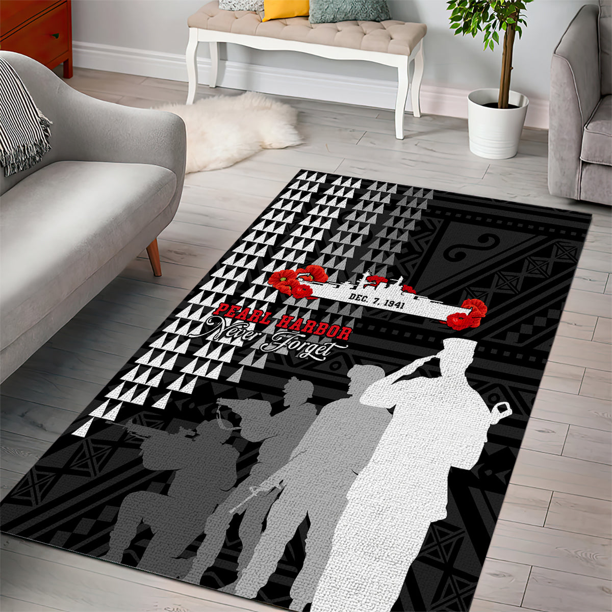 Pearl Harbor Remembrance Day Area Rug USS Arizona In Memory With Polynesian Pattern LT05 - Polynesian Pride