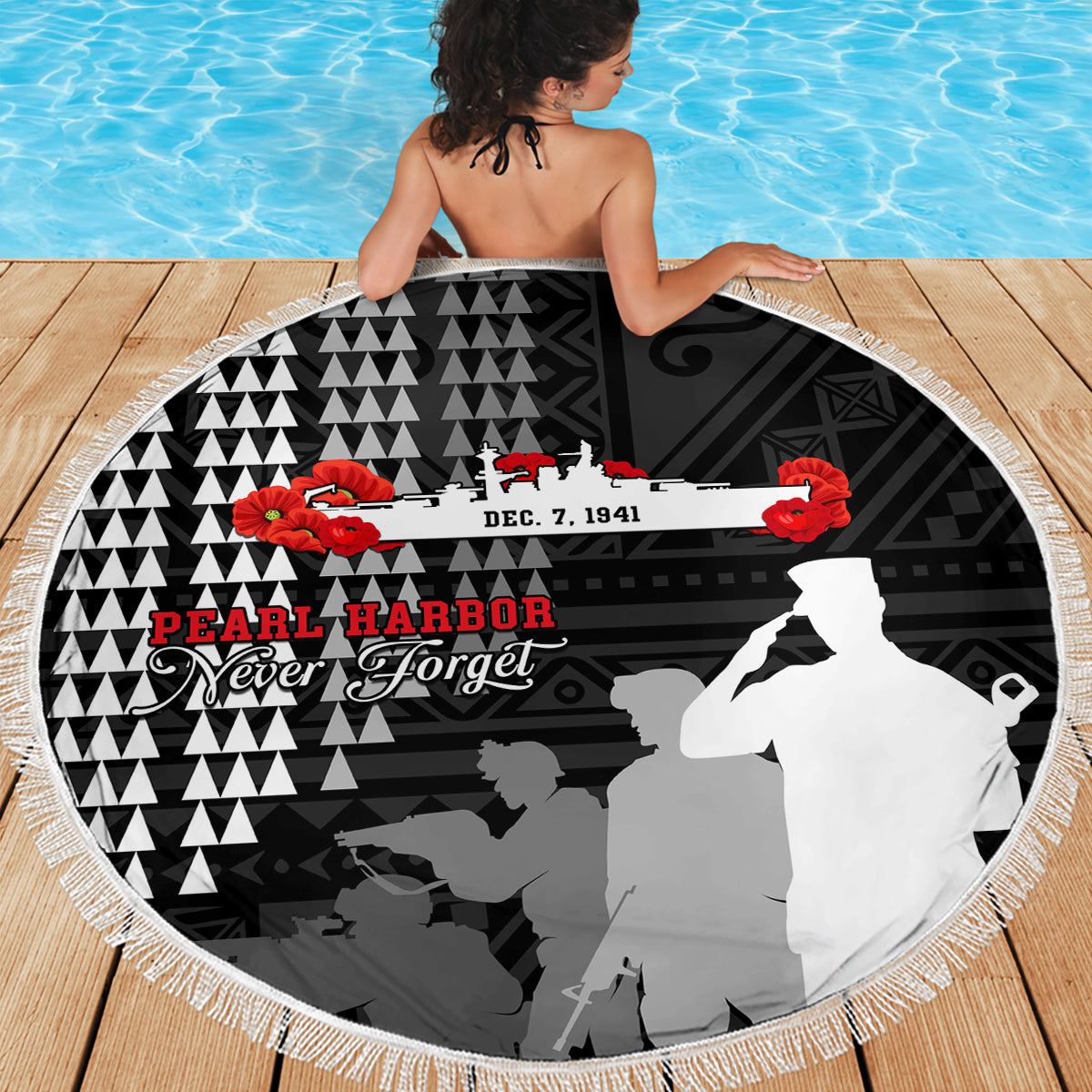 Pearl Harbor Remembrance Day Beach Blanket USS Arizona In Memory With Polynesian Pattern LT05 - Polynesian Pride