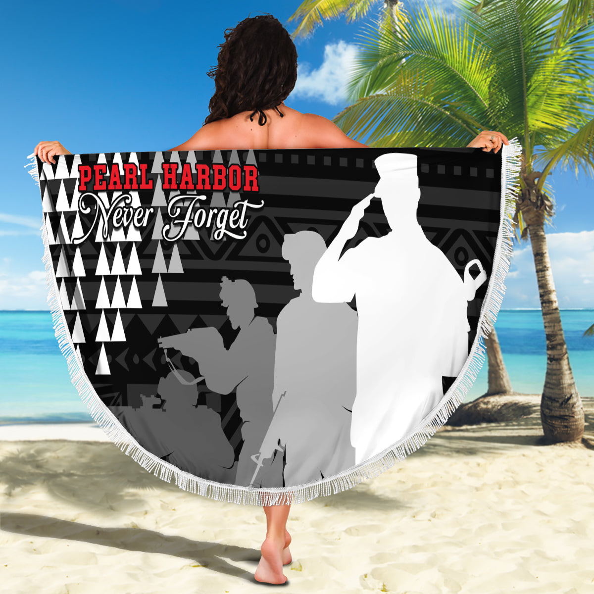 Pearl Harbor Remembrance Day Beach Blanket USS Arizona In Memory With Polynesian Pattern LT05 - Polynesian Pride