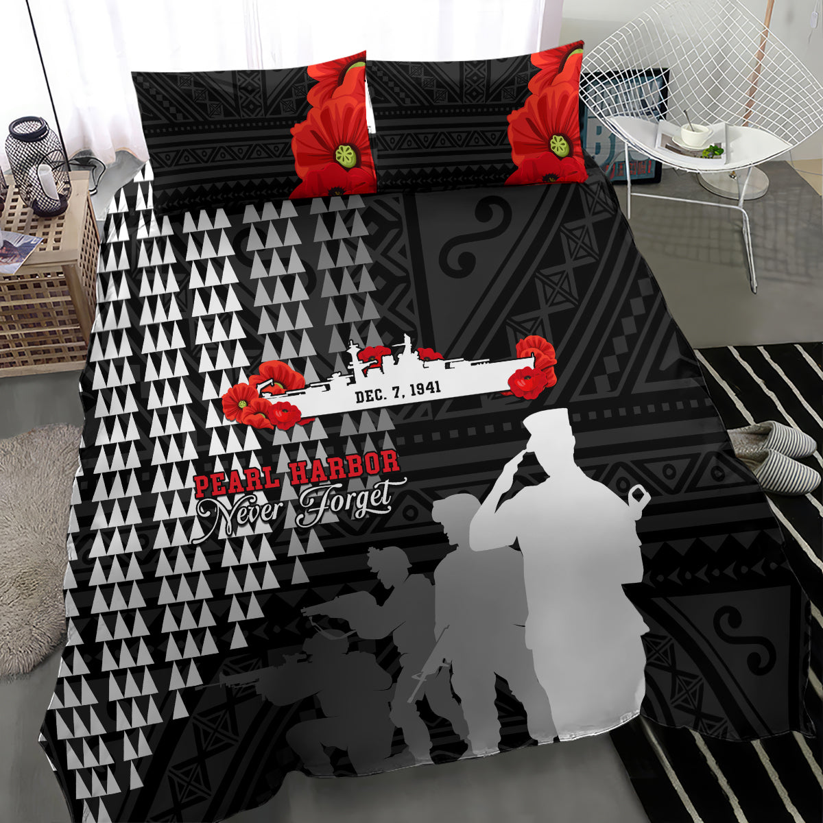 Pearl Harbor Remembrance Day Bedding Set USS Arizona In Memory With Polynesian Pattern LT05 - Polynesian Pride