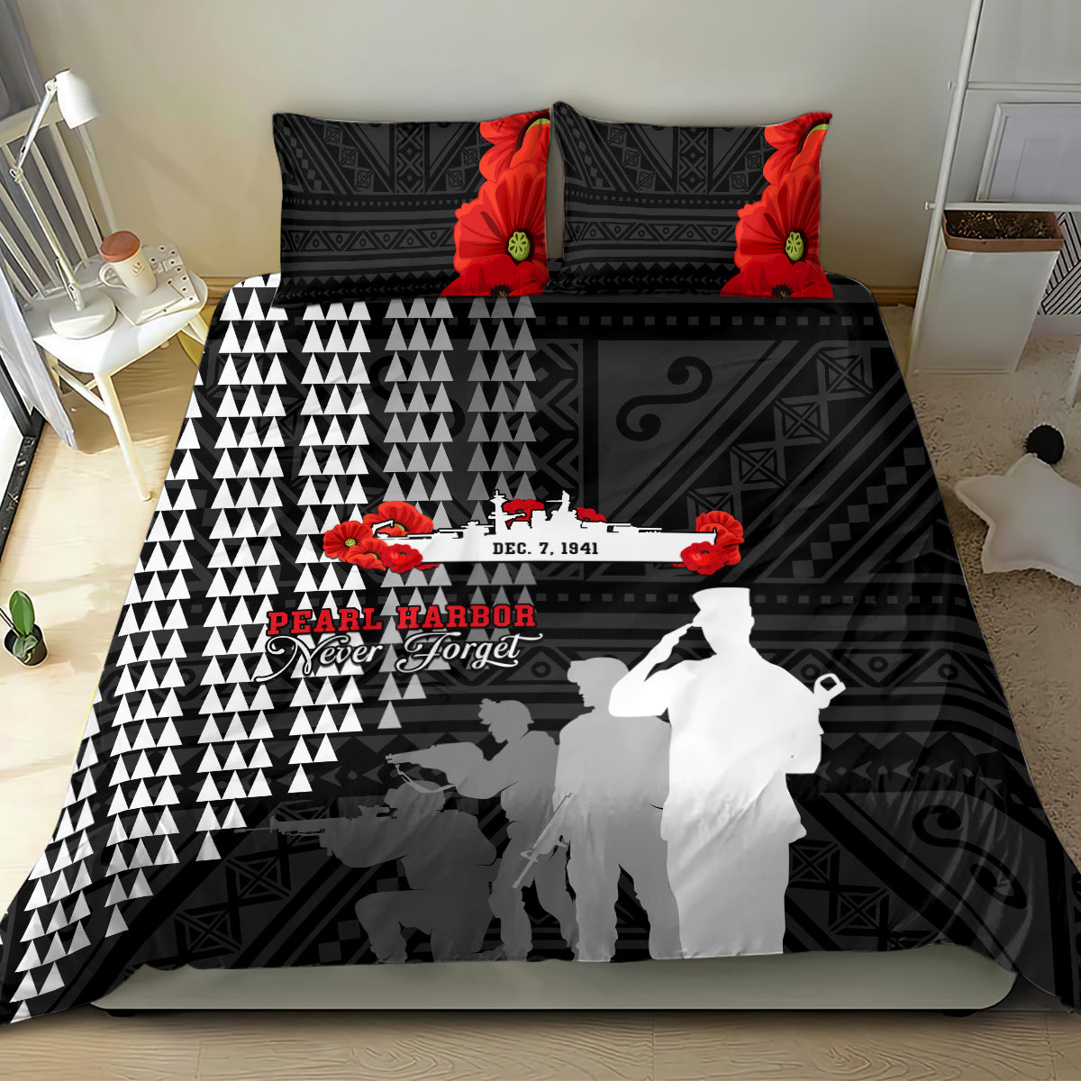 Pearl Harbor Remembrance Day Bedding Set USS Arizona In Memory With Polynesian Pattern LT05 - Polynesian Pride