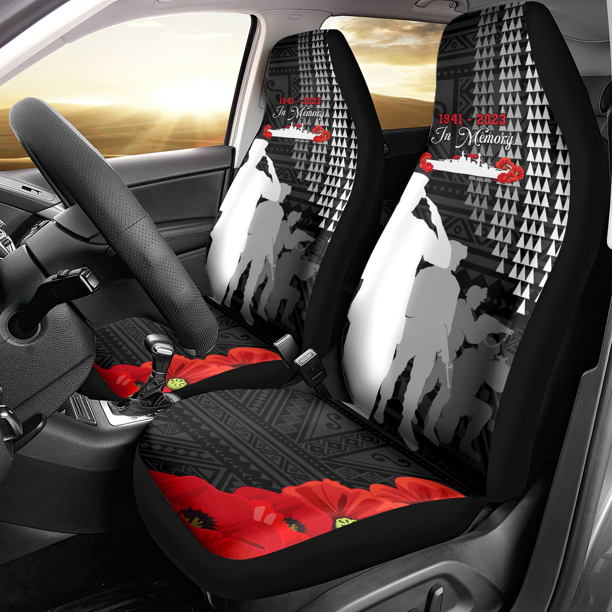 Pearl Harbor Remembrance Day Car Seat Cover USS Arizona In Memory With Polynesian Pattern LT05 - Polynesian Pride