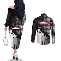 Pearl Harbor Remembrance Day Couples Matching Off The Shoulder Long Sleeve Dress and Long Sleeve Button Shirt USS Arizona In Memory With Polynesian Pattern LT05 - Polynesian Pride