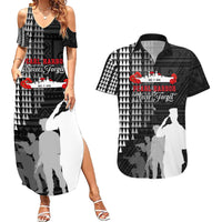 Pearl Harbor Remembrance Day Couples Matching Summer Maxi Dress and Hawaiian Shirt USS Arizona In Memory With Polynesian Pattern LT05 Black - Polynesian Pride