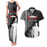 Pearl Harbor Remembrance Day Couples Matching Tank Maxi Dress and Hawaiian Shirt USS Arizona In Memory With Polynesian Pattern LT05 Black - Polynesian Pride