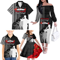 Pearl Harbor Remembrance Day Family Matching Off Shoulder Long Sleeve Dress and Hawaiian Shirt USS Arizona In Memory With Polynesian Pattern LT05 - Polynesian Pride