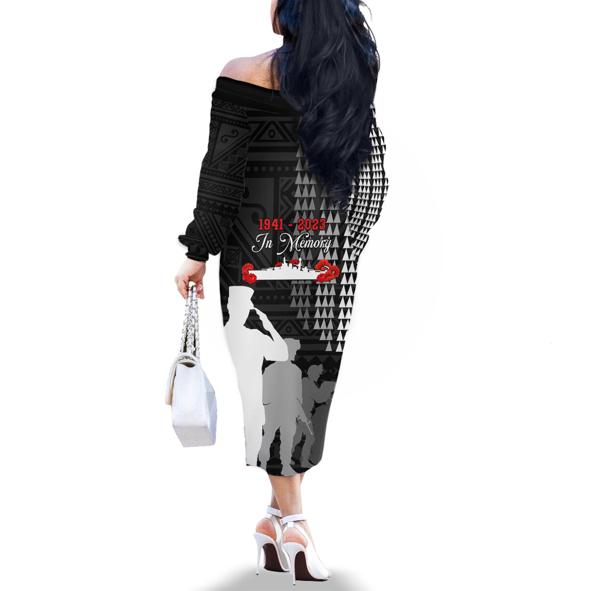 Pearl Harbor Remembrance Day Family Matching Off Shoulder Long Sleeve Dress and Hawaiian Shirt USS Arizona In Memory With Polynesian Pattern LT05 - Polynesian Pride