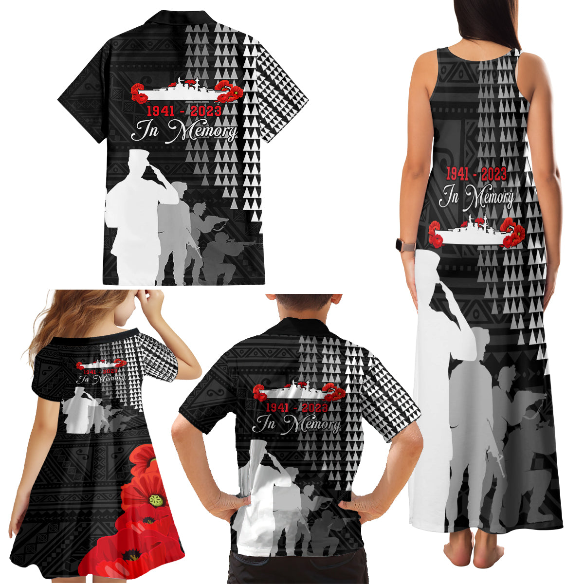Pearl Harbor Remembrance Day Family Matching Tank Maxi Dress and Hawaiian Shirt USS Arizona In Memory With Polynesian Pattern LT05 - Polynesian Pride