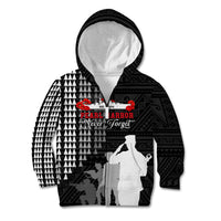 Pearl Harbor Remembrance Day Kid Hoodie USS Arizona In Memory With Polynesian Pattern LT05 Zip Hoodie Black - Polynesian Pride