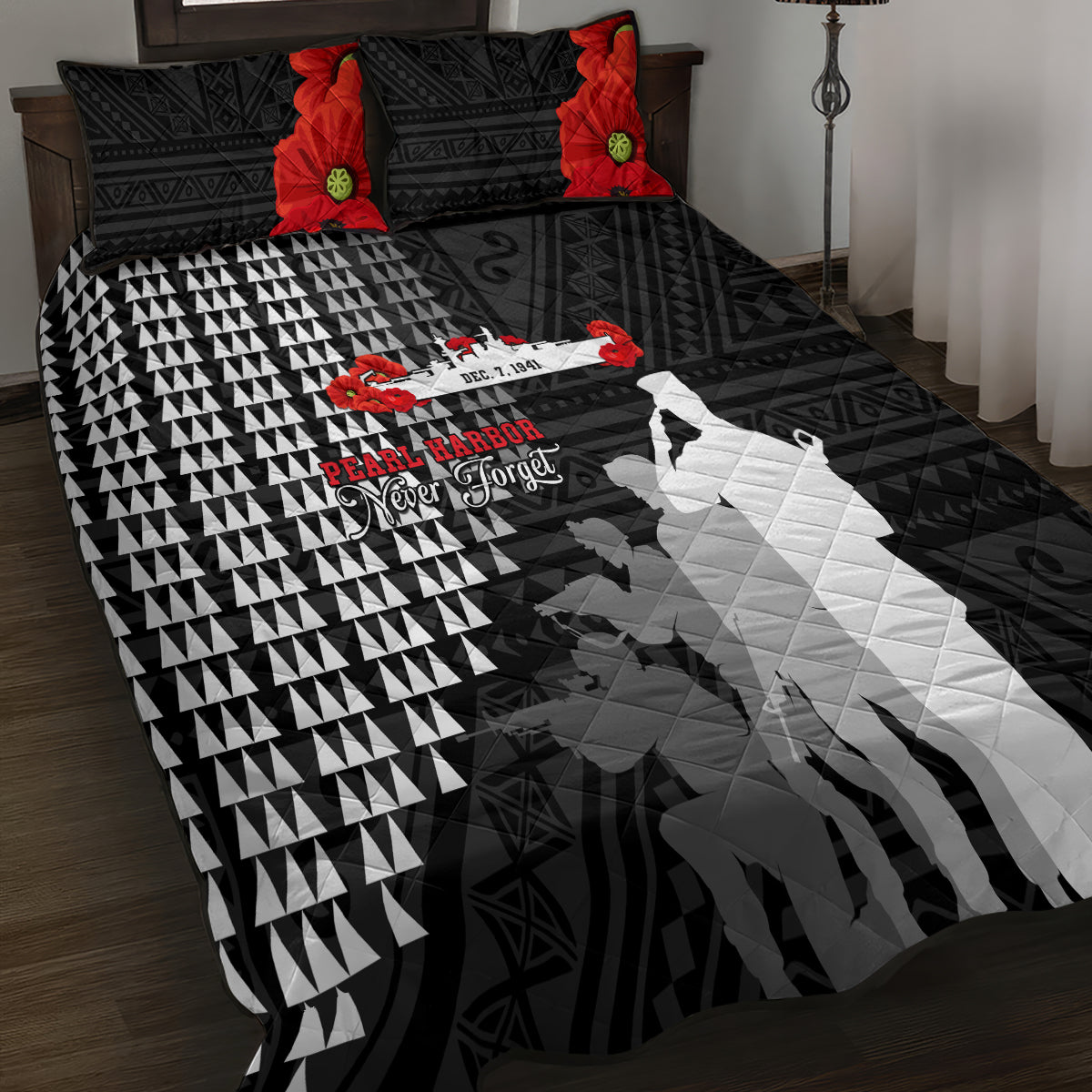 Pearl Harbor Remembrance Day Quilt Bed Set USS Arizona In Memory With Polynesian Pattern LT05 - Polynesian Pride