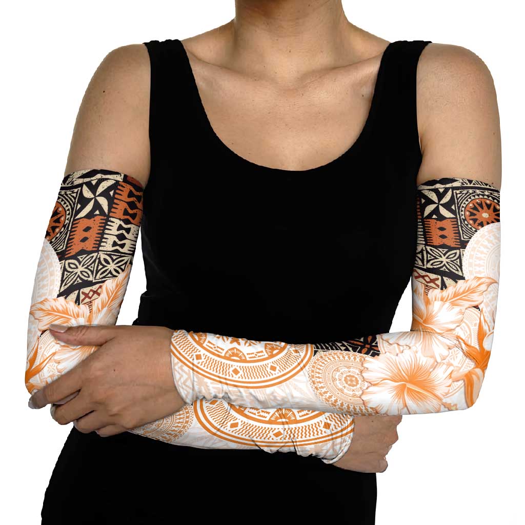 Fiji Arm Sleeves Masi Tapa Pattern Brown - Polynesian Pride